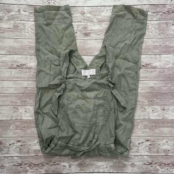 Bella Dahl Girls Knotted Olive Green Tencel Tie Waist Overalls - Picture 2 of 7